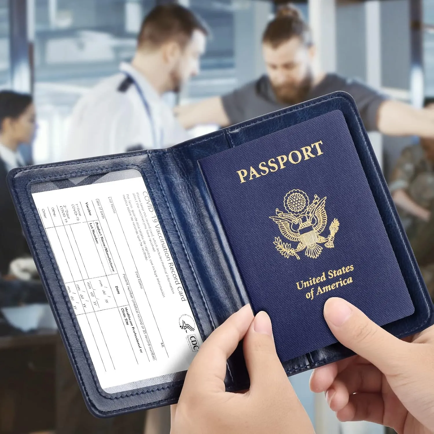 Passport and Vaccine Card Holder Combo, Passport Holder with Vaccine Card Slot, Passport Wallet, Passport Cover, Passport Case, Passport Holder for Women and Men(AB-Dark blue)