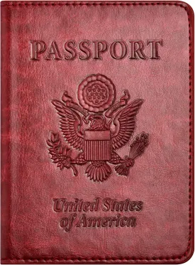 Passport and Vaccine Card Holder Combo with Vaccine Card Slot, Passport Wallet/ Cover/Case/Holder for Women and MenAC-Wine red