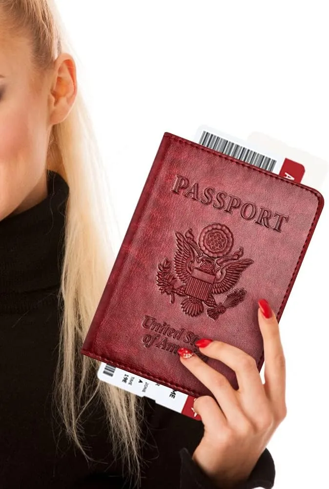 Passport and Vaccine Card Holder Combo with Vaccine Card Slot, Passport Wallet/ Cover/Case/Holder for Women and MenAC-Wine red