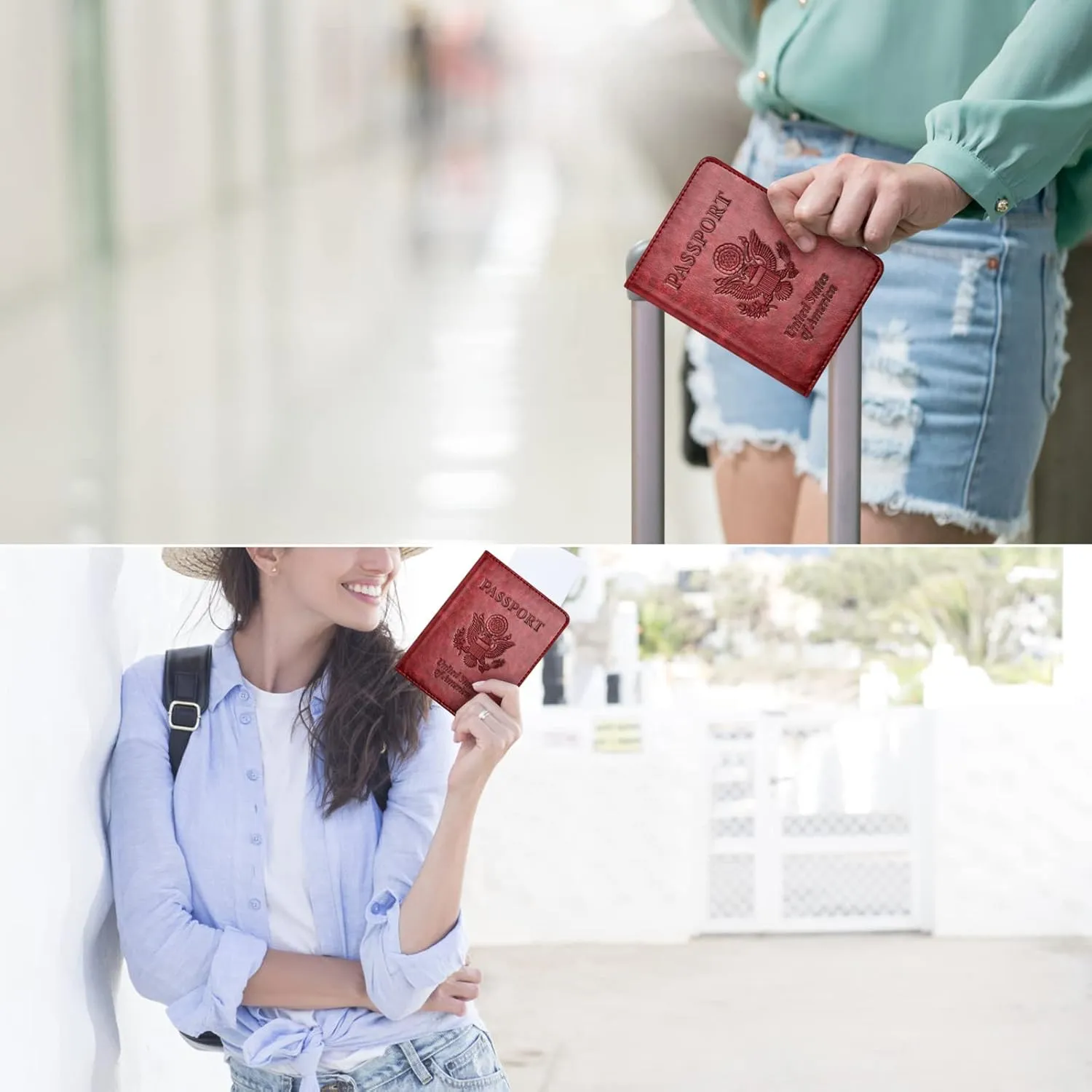 Passport and Vaccine Card Holder Combo with Vaccine Card Slot, Passport Wallet/ Cover/Case/Holder for Women and MenAC-Wine red