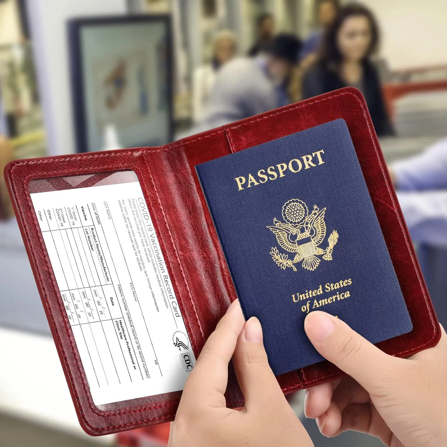 Passport and Vaccine Card Holder Combo with Vaccine Card Slot, Passport Wallet/ Cover/Case/Holder for Women and MenAC-Wine red