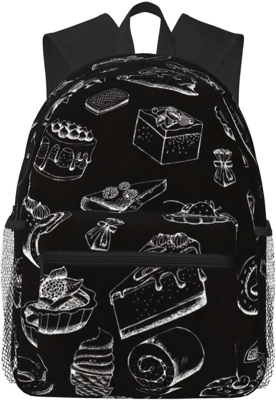 Pastries On Chalkboard Large Computer Bag Backpack Cute Bookbag,Casual Daypack Backpack Cool Backpack with Pocket