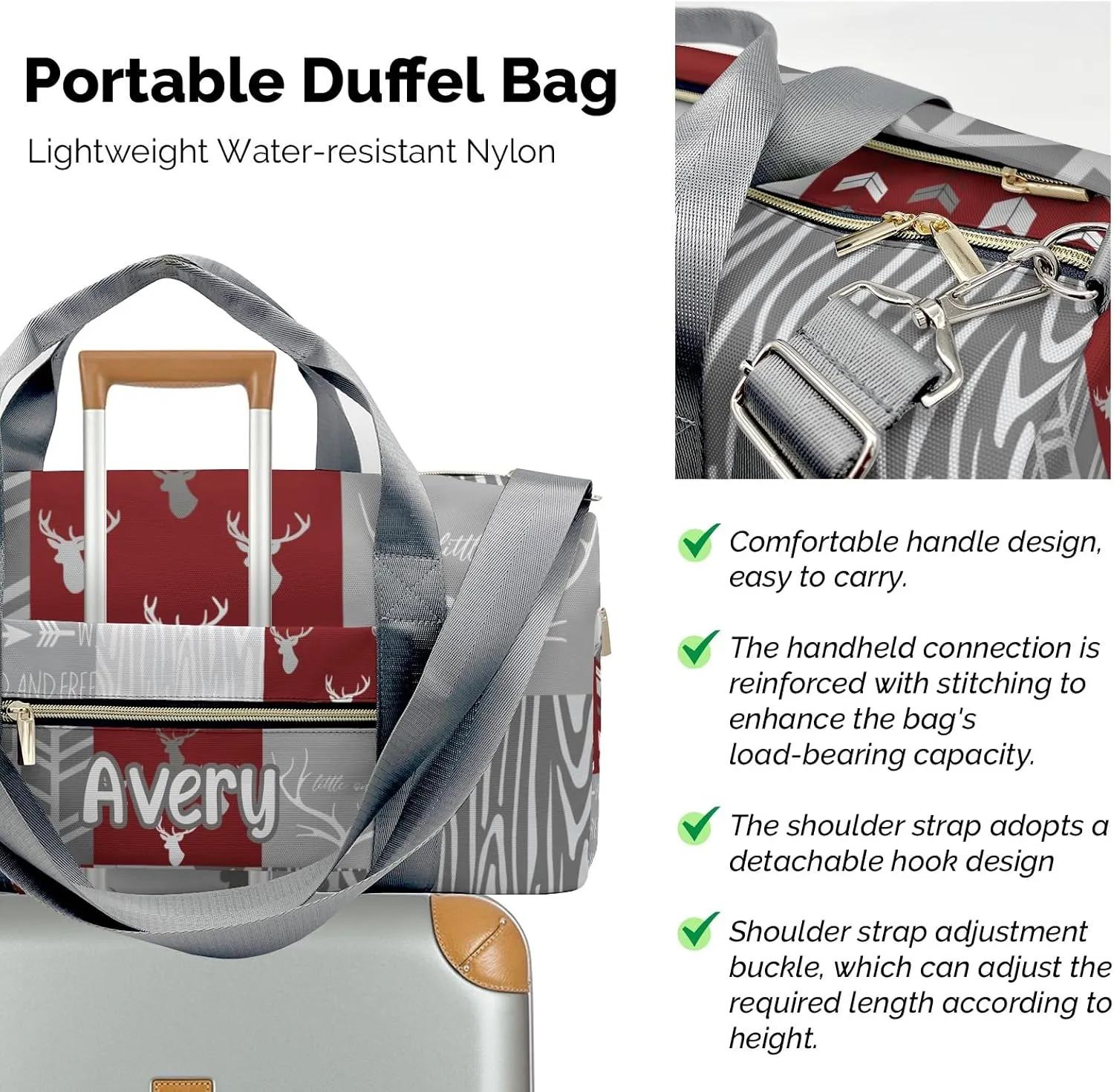 Personalized Woodland Animal Deer Customized Multi-functional Handbag Travel Bag, Unisex Portable Travel Bag, Sports and Fitness Duffel Bag, Short Trip Storage Bag