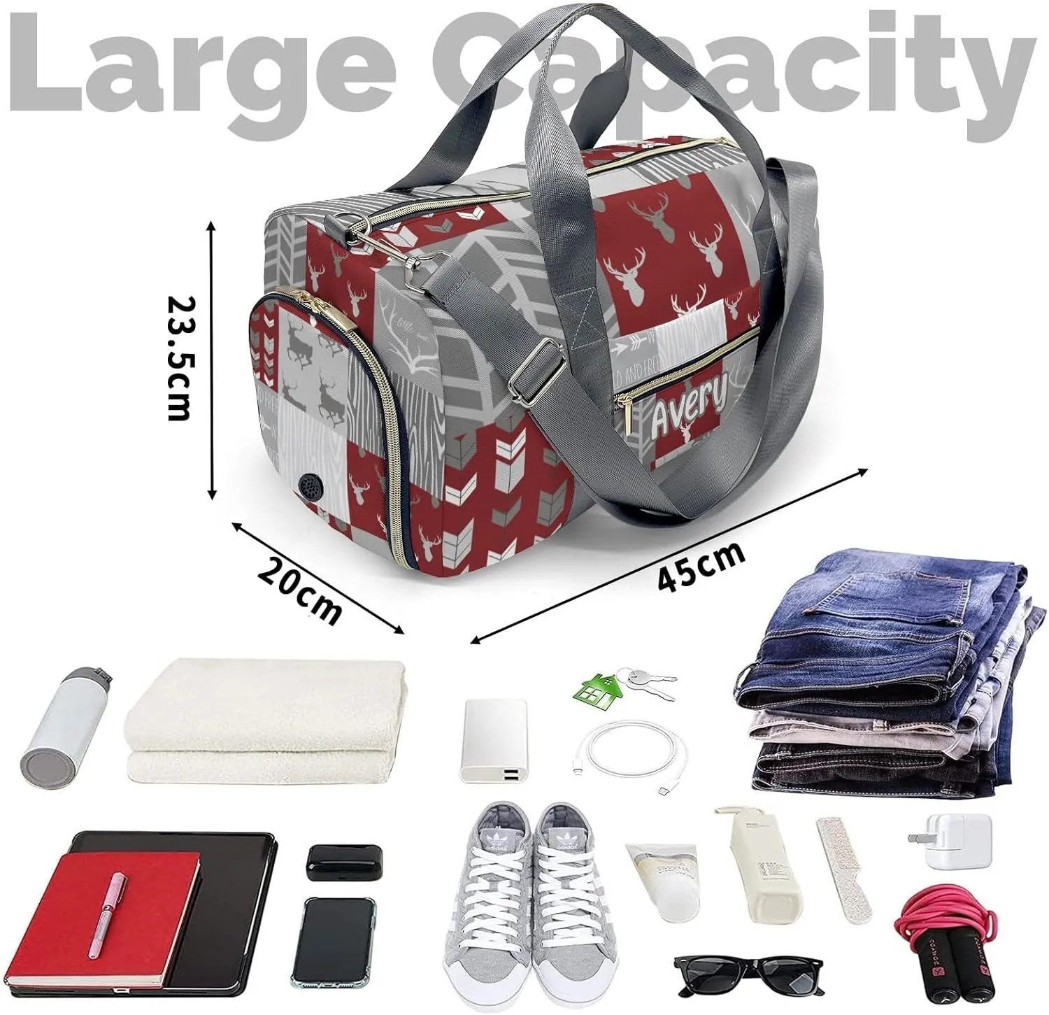 Personalized Woodland Animal Deer Customized Multi-functional Handbag Travel Bag, Unisex Portable Travel Bag, Sports and Fitness Duffel Bag, Short Trip Storage Bag