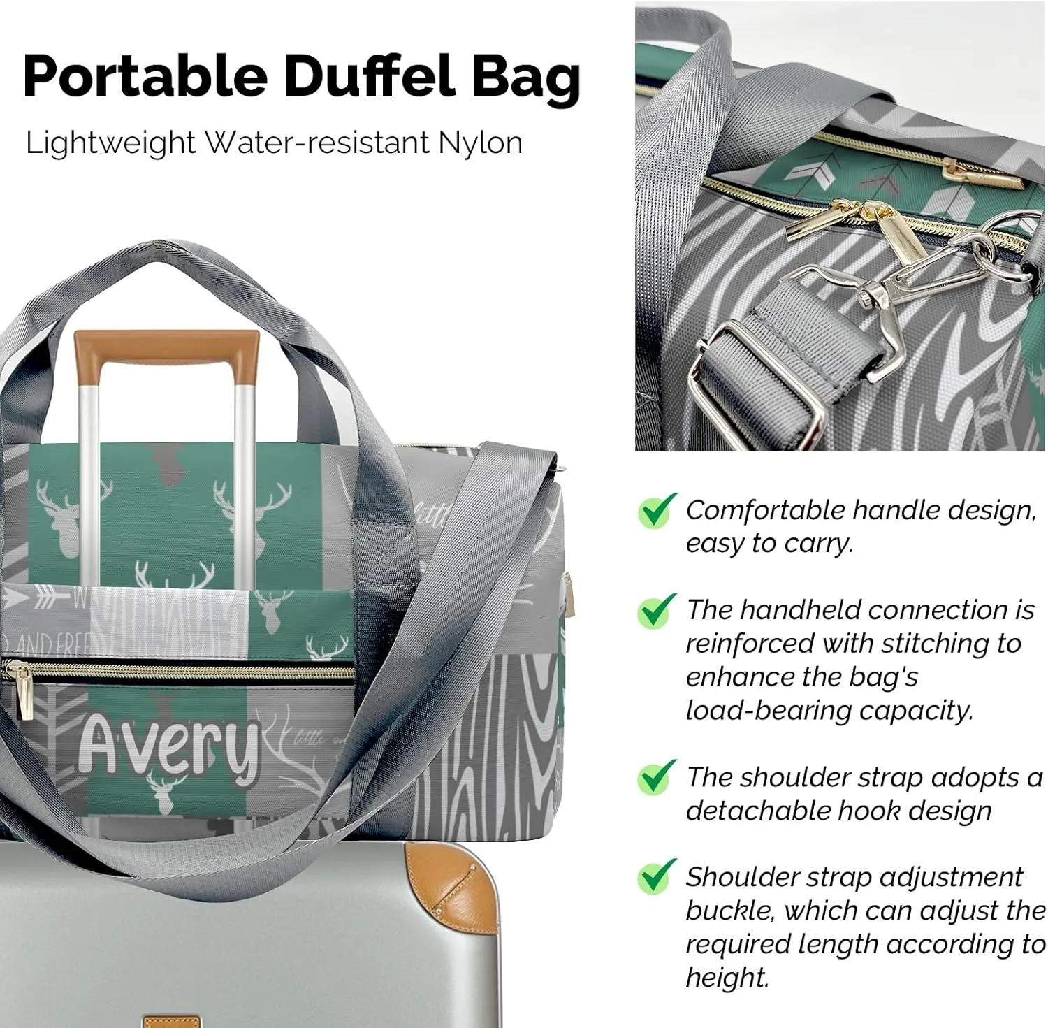 Personalized Woodland Animal Deer Customized Multi-functional Handbag Travel Bag, Unisex Portable Travel Bag, Sports and Fitness Duffel Bag, Short Trip Storage Bag