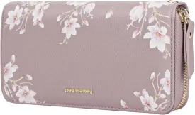 Pomelo Best Wallet for Women Leather RFID Blocking Credit Card Large Capacity Zip Around Clutch Floral Wallets with Wristlet Litchi tea