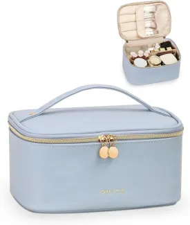 Prite Makeup Bag, Large Capacity Portable Travel Cosmetic Bag, Waterproof Makeup Organizer for Women with Handle and Divider(Blue)