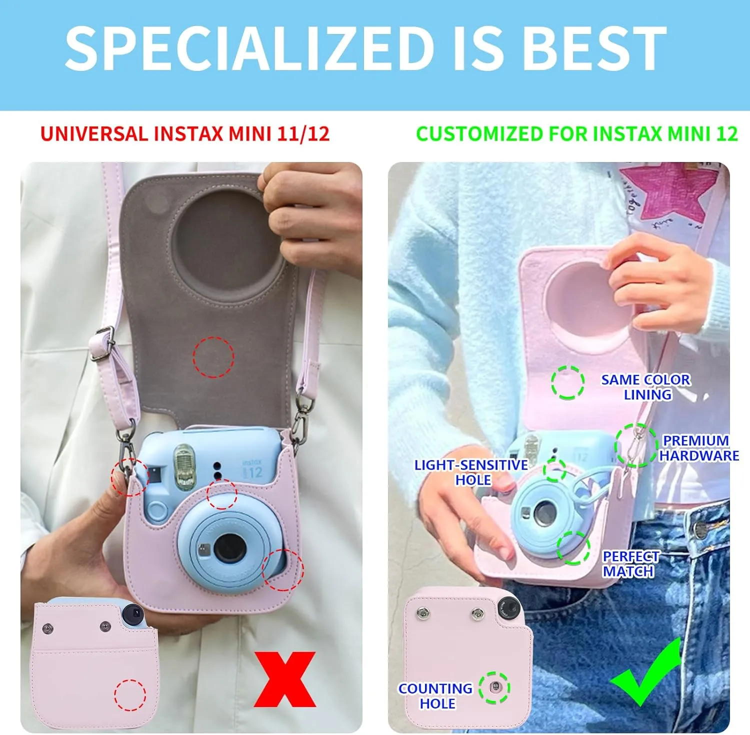 Protective Case for Fujifilm Instax Mini 12 Instant Camera -with Light-Sensitive Holes, Lower Right Lens Fit, Specially Designed for Mini 12 Camera (Mint Green)