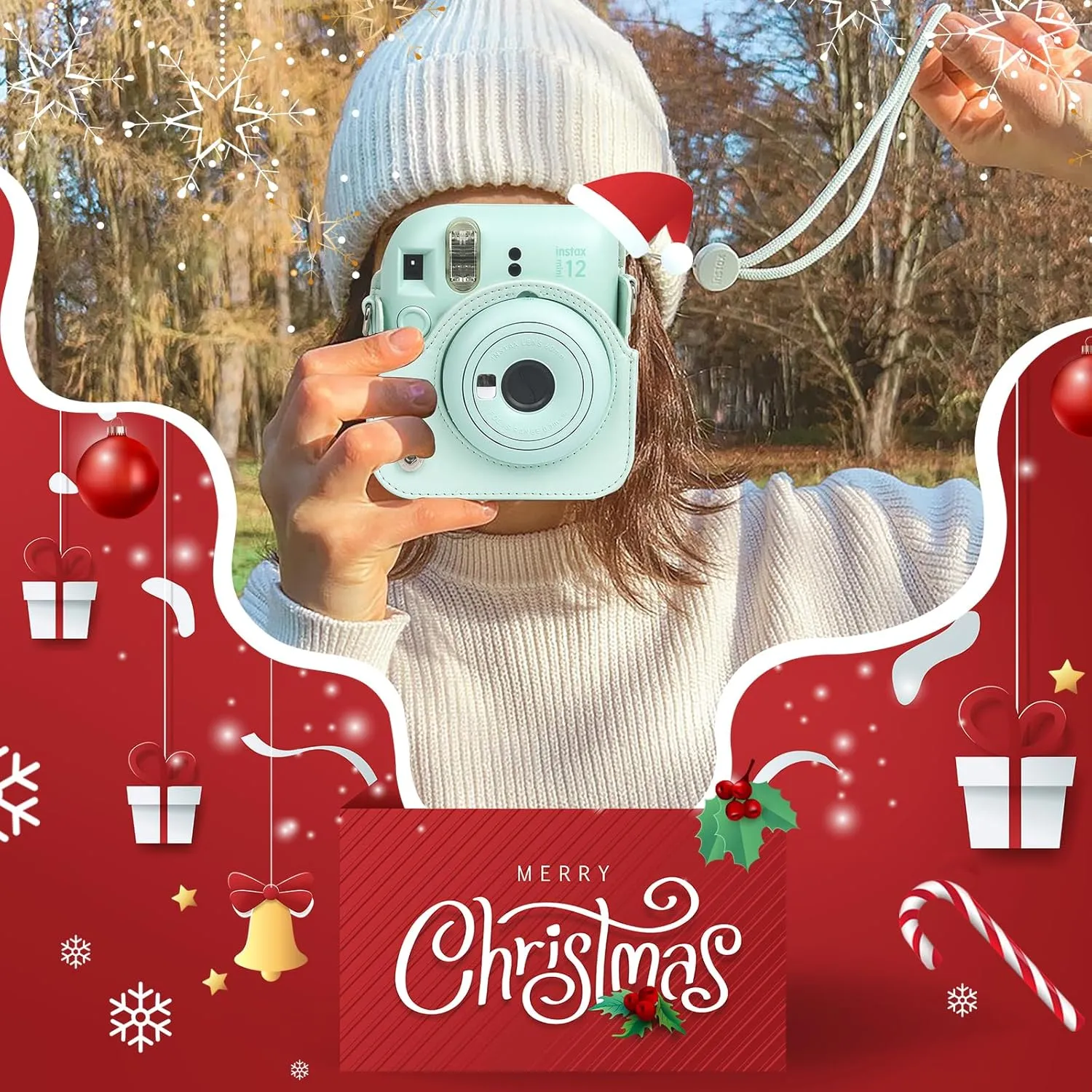 Protective Case for Fujifilm Instax Mini 12 Instant Camera -with Light-Sensitive Holes, Lower Right Lens Fit, Specially Designed for Mini 12 Camera (Mint Green)