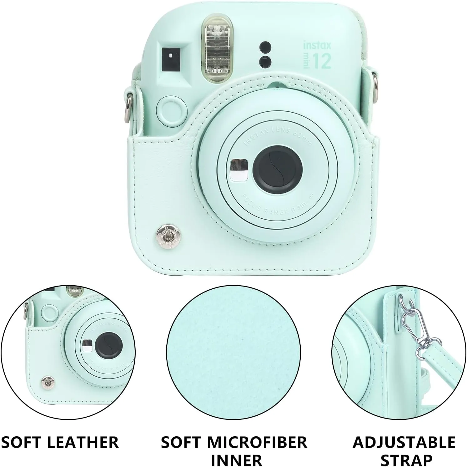 Protective Case for Fujifilm Instax Mini 12 Instant Camera -with Light-Sensitive Holes, Lower Right Lens Fit, Specially Designed for Mini 12 Camera (Mint Green)