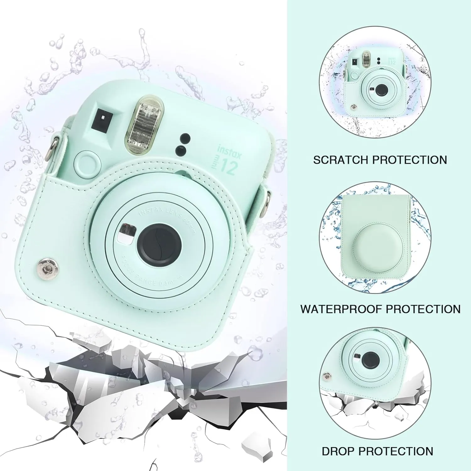 Protective Case for Fujifilm Instax Mini 12 Instant Camera -with Light-Sensitive Holes, Lower Right Lens Fit, Specially Designed for Mini 12 Camera (Mint Green)