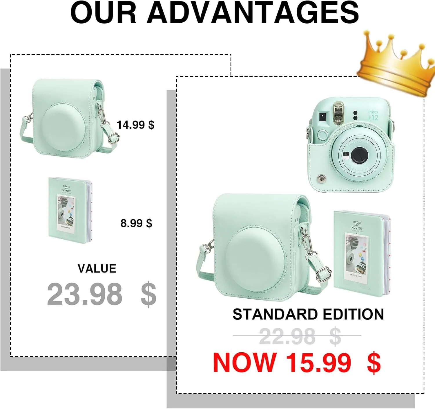Protective Case for Fujifilm Instax Mini 12 Instant Camera -with Light-Sensitive Holes, Lower Right Lens Fit, Specially Designed for Mini 12 Camera (Mint Green)