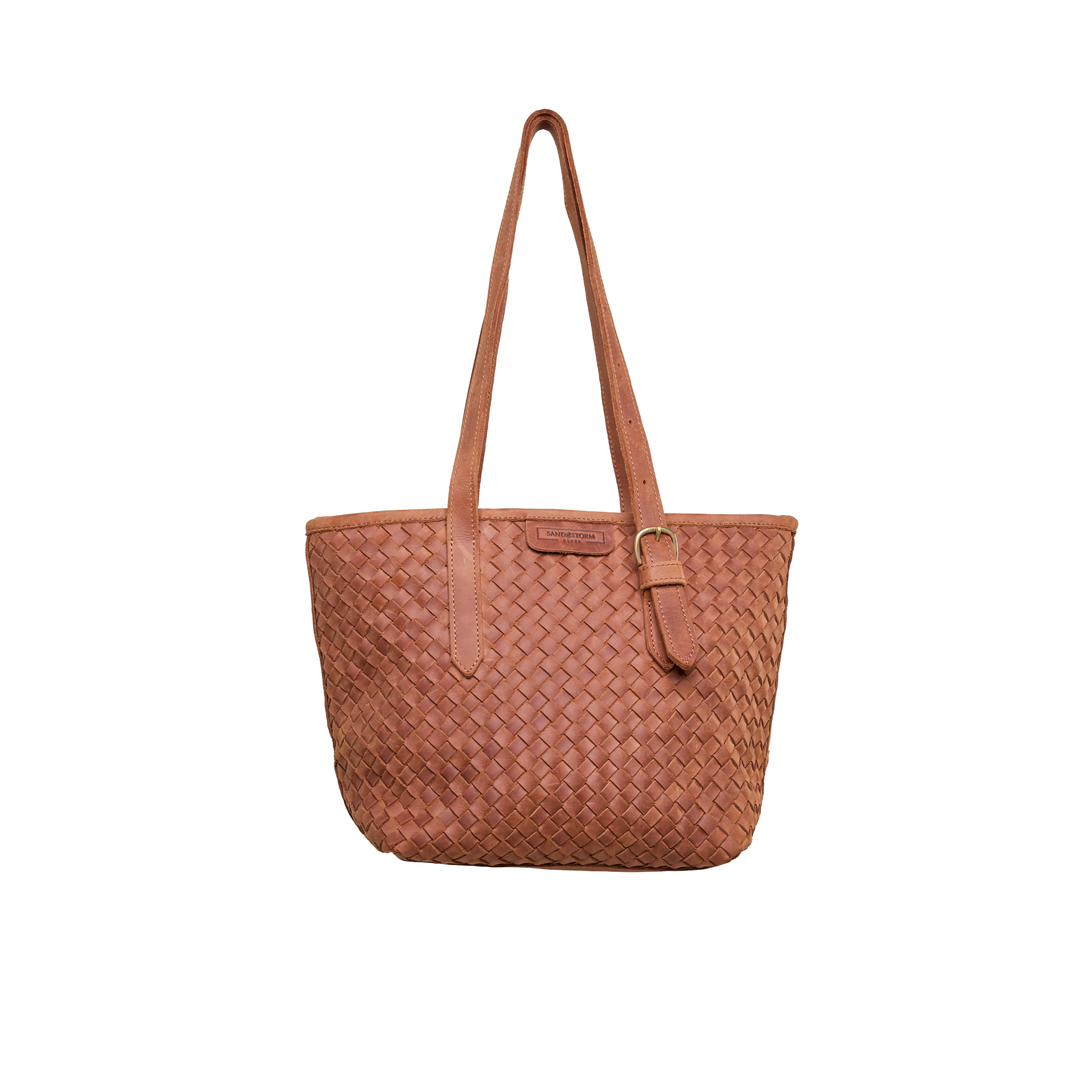 Pull-up Leather Woven Tote - Small