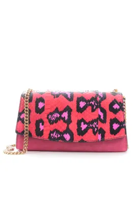 Sergio Rossi Leopard Print Python and Suede Chain Shoulder Bag