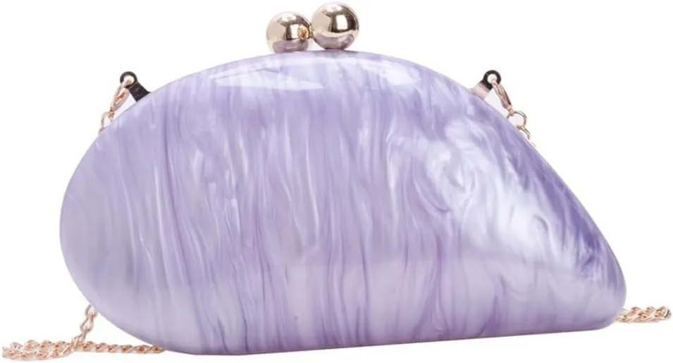 Shiny Acrylic Shell Shaped Handbags for Women Metallic Chain Marble Crossbody Bag Clutch Purse for Wedding Party