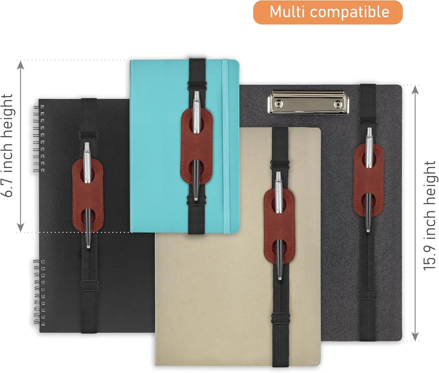 Small Leather Adjustable Pen Holder for Journals, Notebooks, Planners, Books, Pencil Sleeve Case Pouch (Cognac)