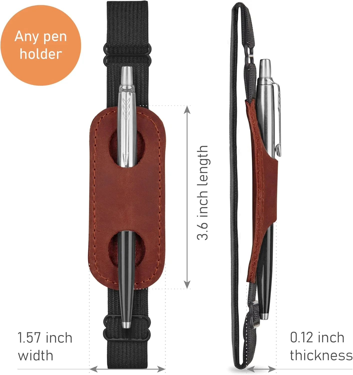 Small Leather Adjustable Pen Holder for Journals, Notebooks, Planners, Books, Pencil Sleeve Case Pouch (Cognac)