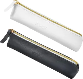 Small Leather Pouch Mini Cosmetic Bag with Zipper - Portable Cosmetic Organizer for Women & Girls - Black and White