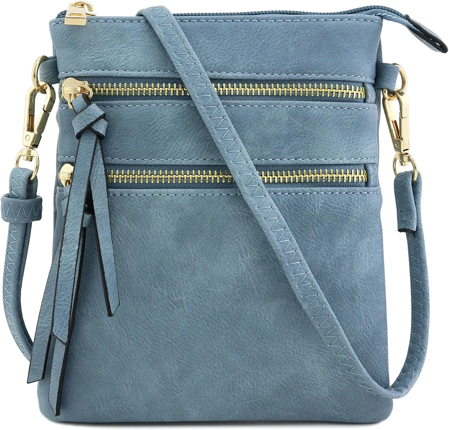 Small Lightweight Shoulder Bag for Women, Mini Multi Zipper Pocket Crossbody Handbag with Adjustable strap