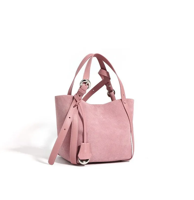 Suede Basket Bag - Baby Pink