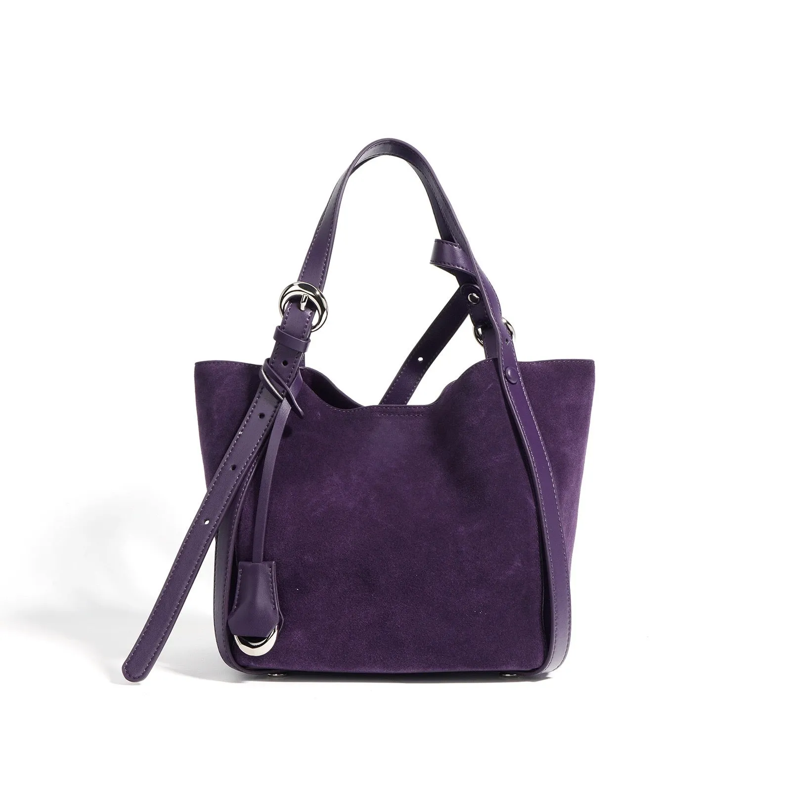 Suede Basket Bag - Burgundy