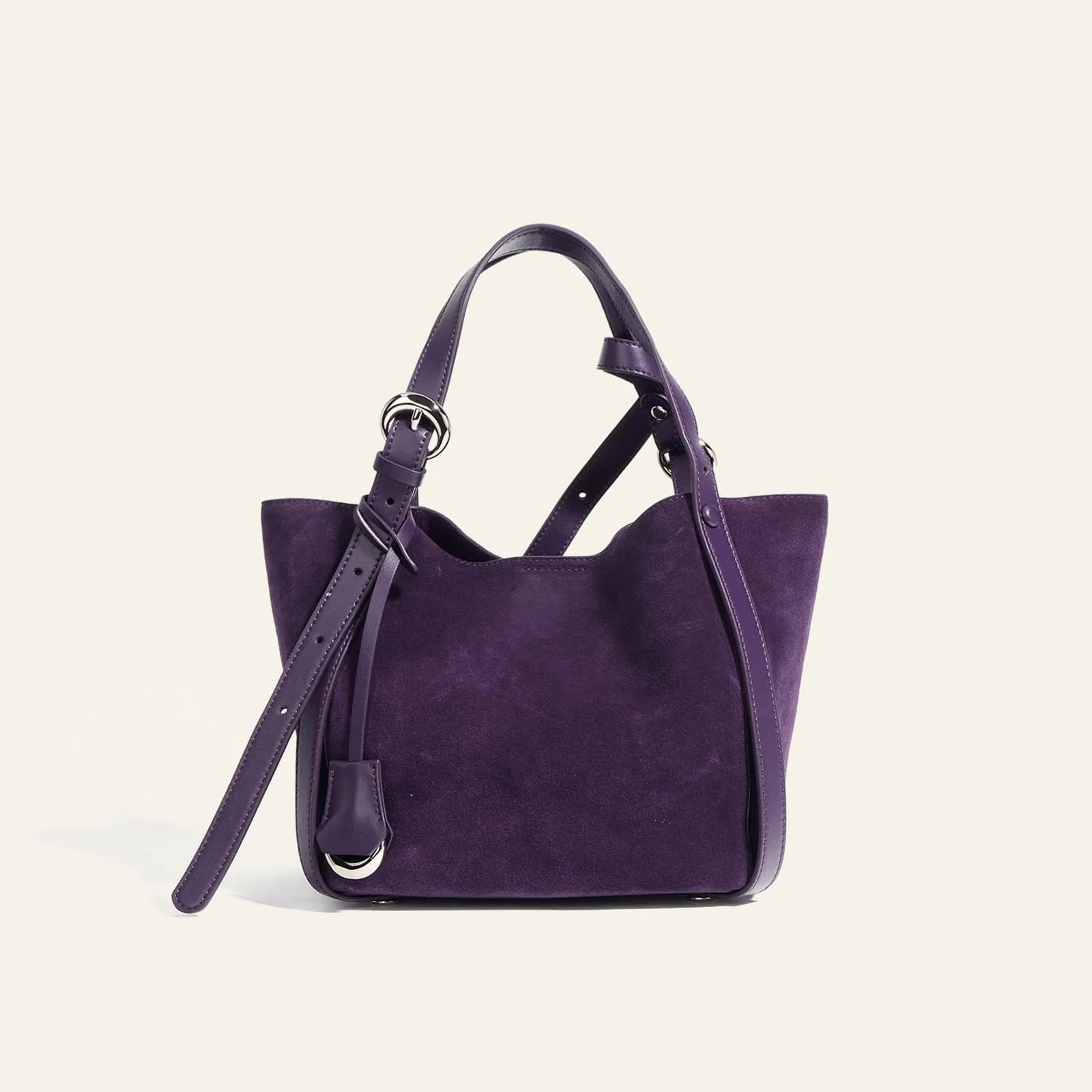 Suede Basket Bag - Burgundy
