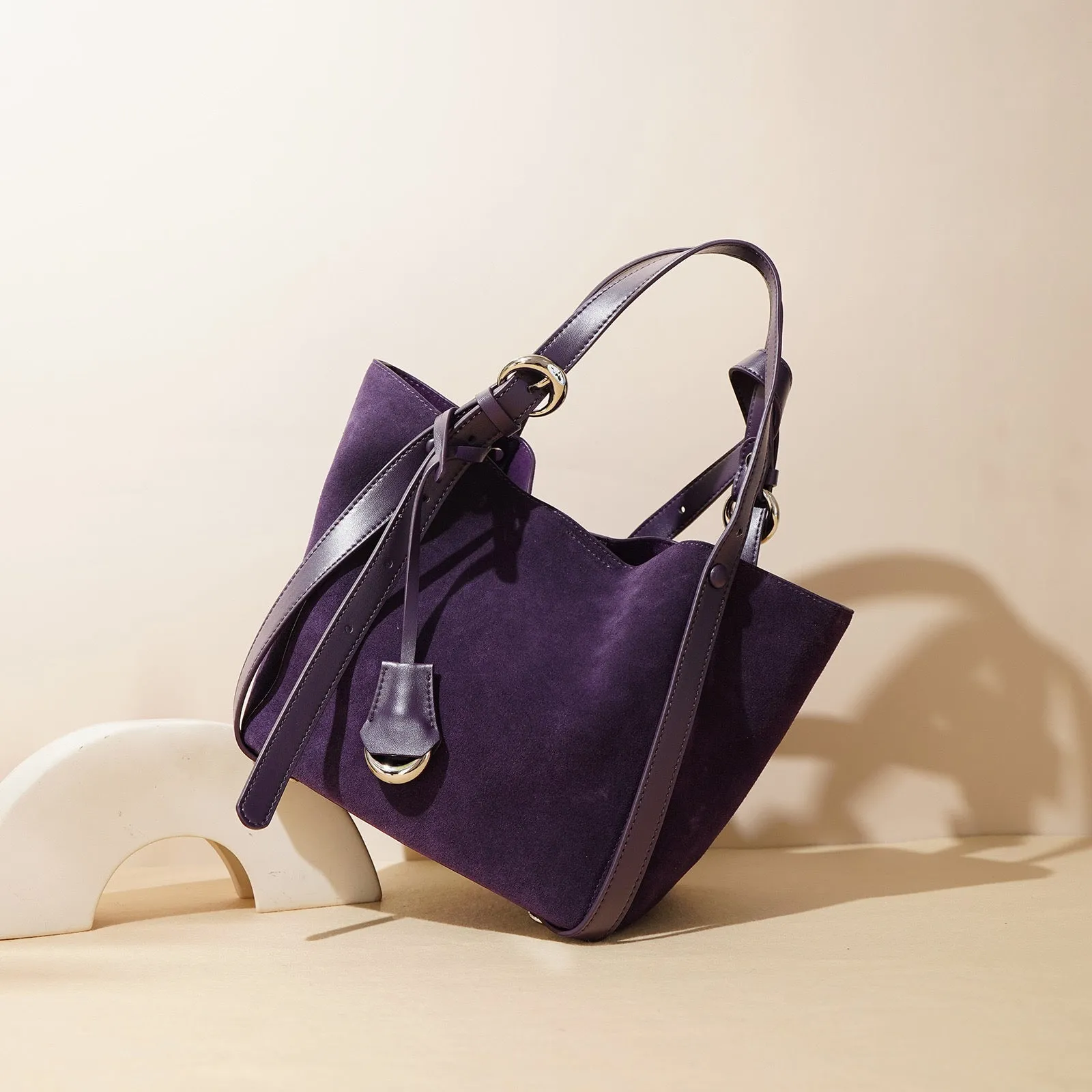 Suede Basket Bag - Burgundy