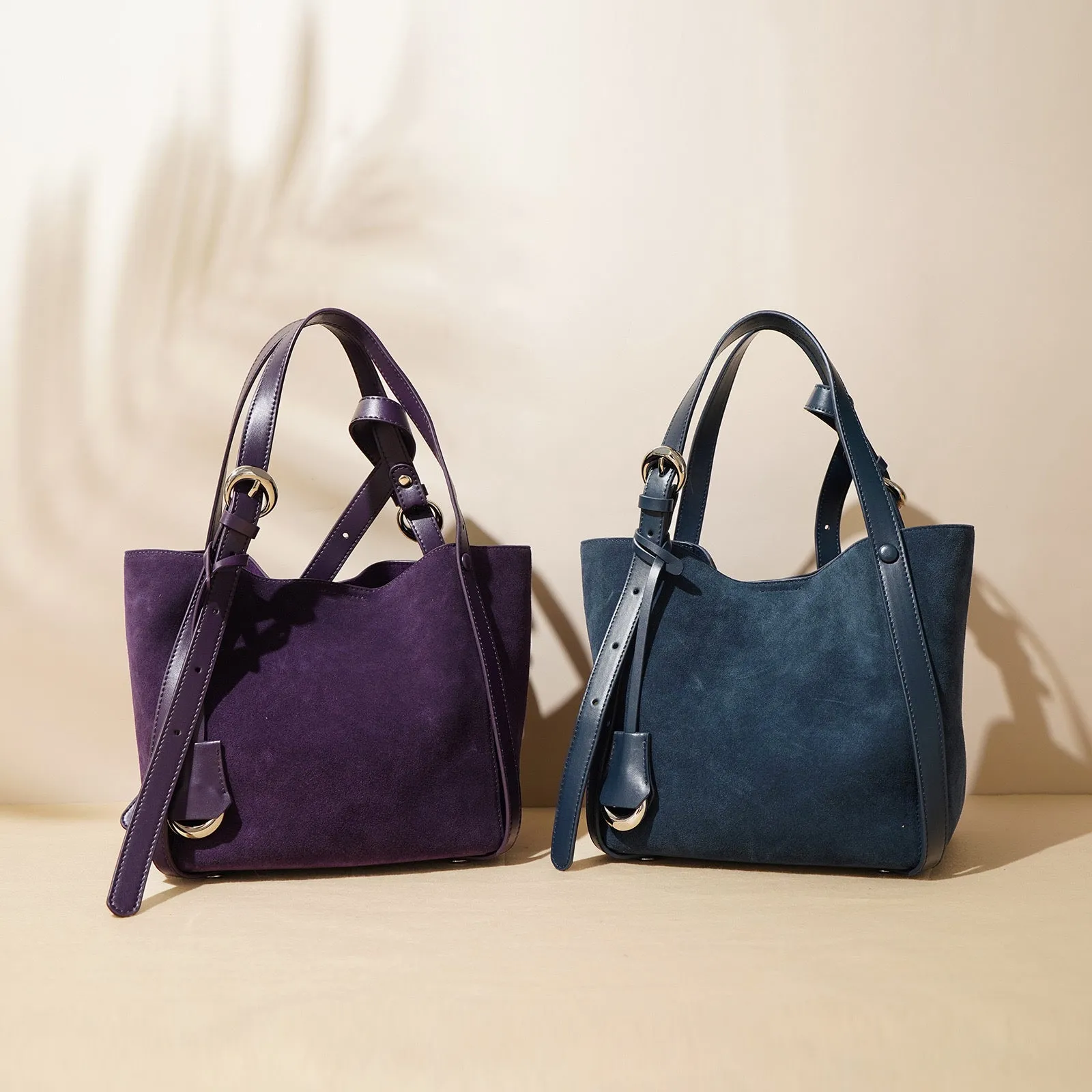 Suede Basket Bag - Burgundy