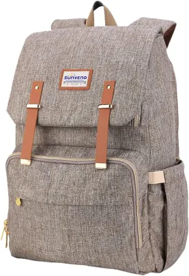 SUNVENO Baby Diaper Bag Backpack Nappy Changing Waterproof Function Organizer Large Stylish Mommy Bag Backpack-Brown