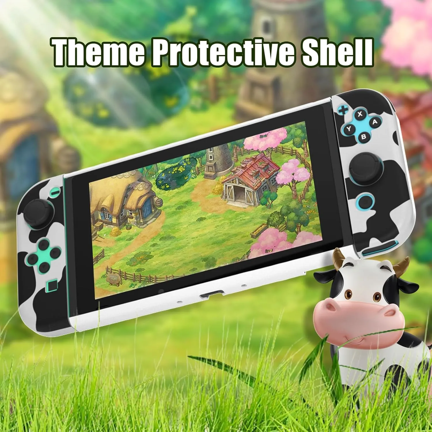 Switch Protective Case, Switch Hard Case and Soft TPU Joy Con Covers - Cow Print (Not for Switch OLED)