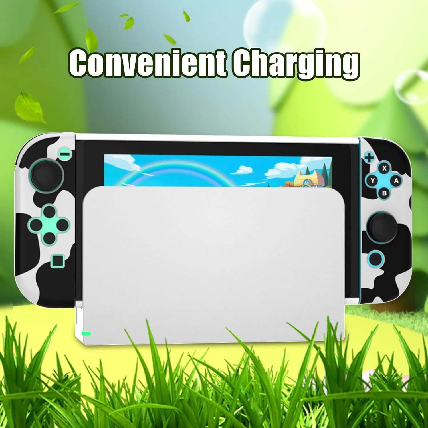 Switch Protective Case, Switch Hard Case and Soft TPU Joy Con Covers - Cow Print (Not for Switch OLED)