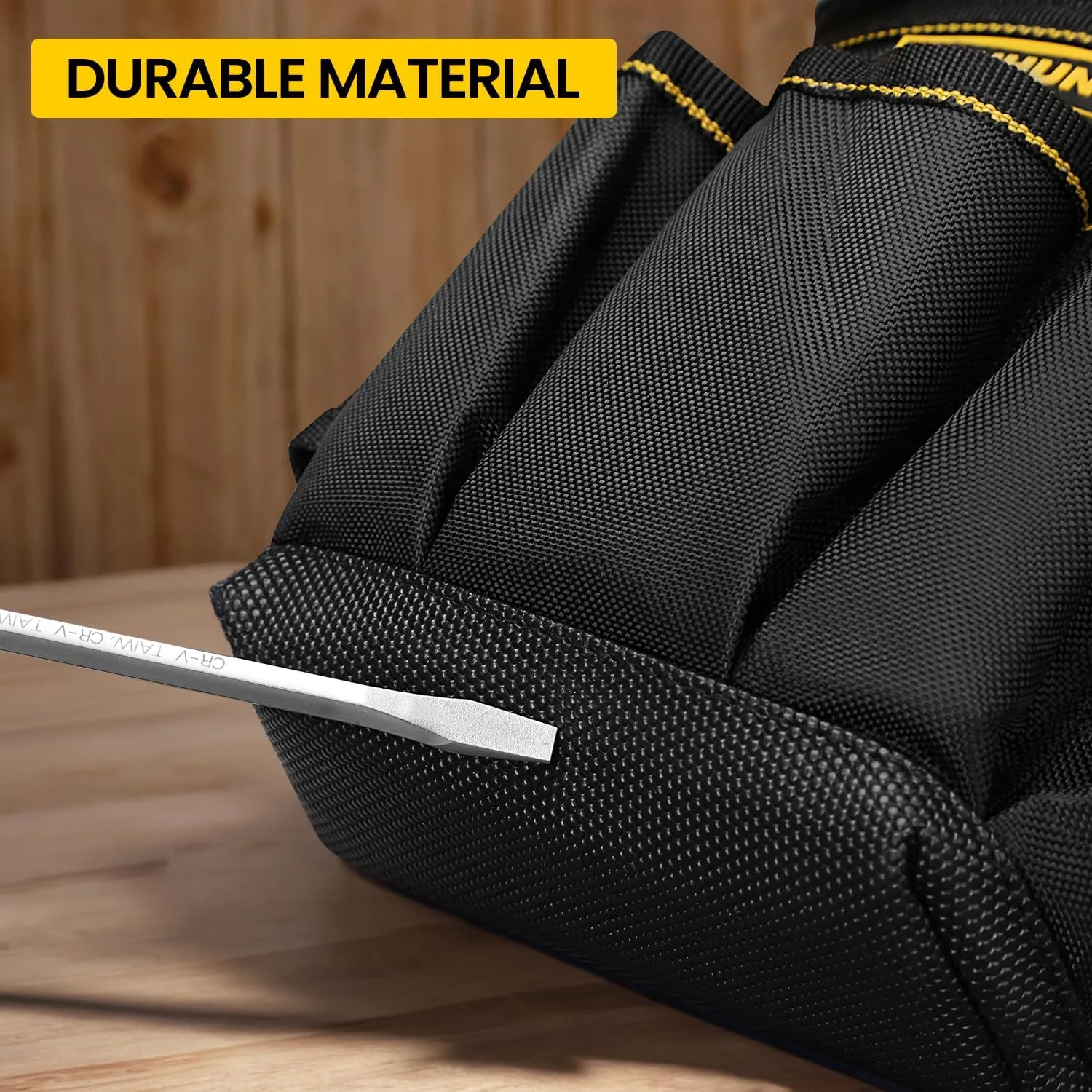 Tool Belt Pouch with Multiple Pockets, Heavy Duty Construction Belt Bag, Black and Yellow, Storage for Electrician Tools