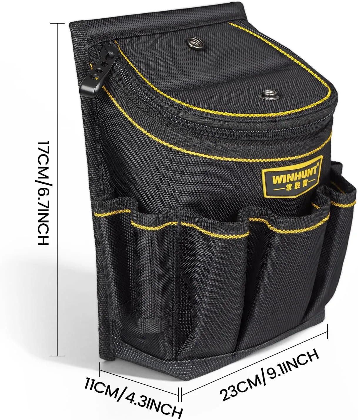 Tool Belt Pouch with Multiple Pockets, Heavy Duty Construction Belt Bag, Black and Yellow, Storage for Electrician Tools