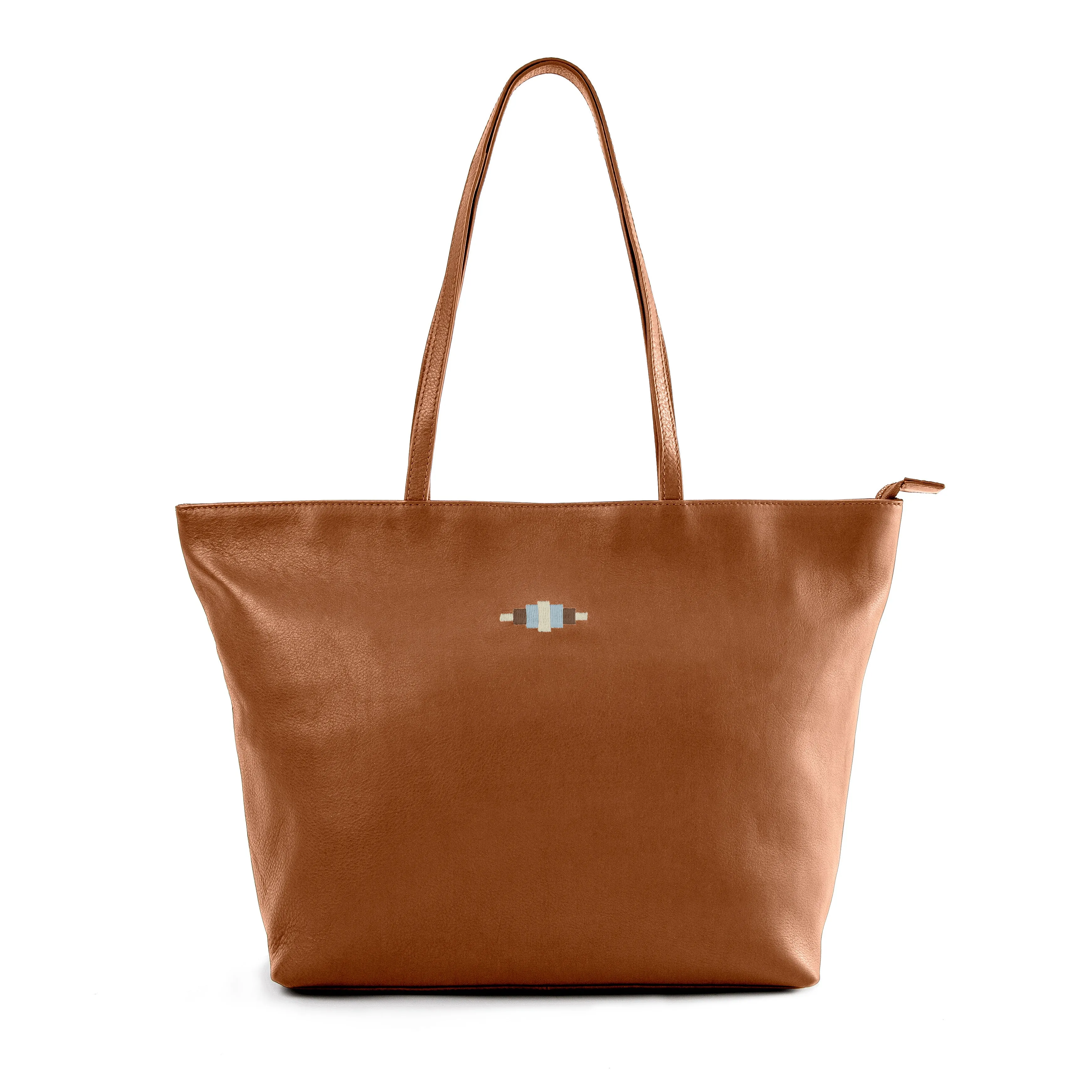 Trapecio' Tote Bag - Tan Leather