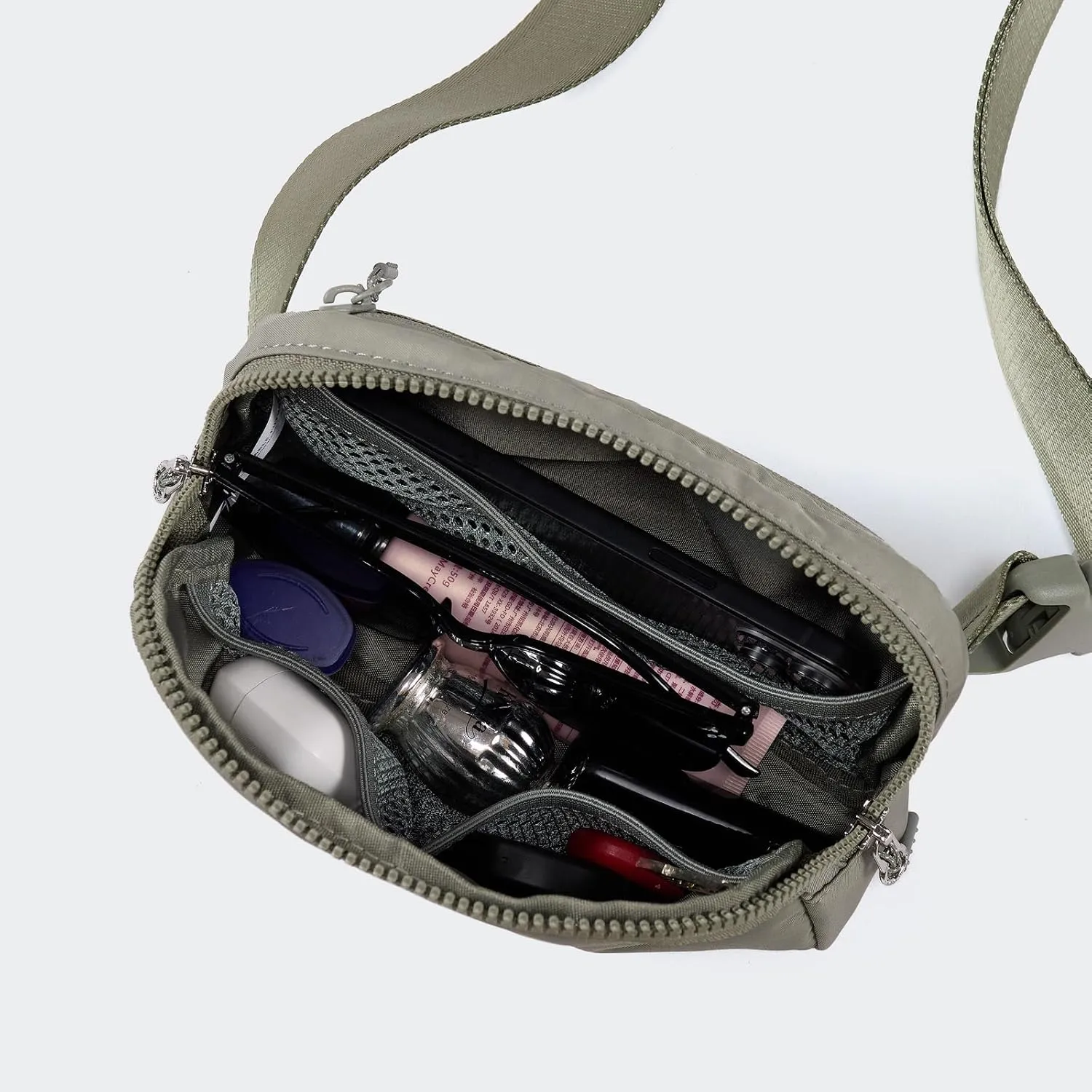  Unisex Mini   and Extender Strap, Adjustable Strap Nylon Cross Body Sling Bag for Workout, Running, Traveling, Hiking. (Grey Sage)