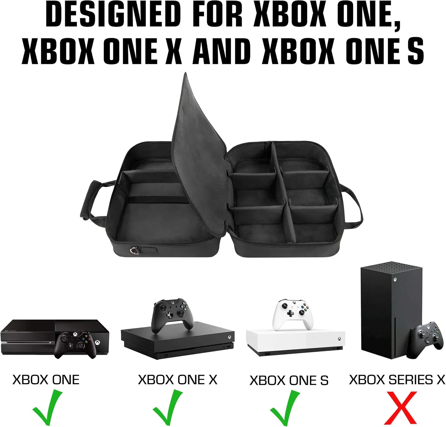 USA Gear Console Carrying Case - Xbox Travel Bag Compatible with Xbox One and Series S with Water Resistant Exterior and Accessory Storage for Controllers, Cables, Gaming Headsets and More