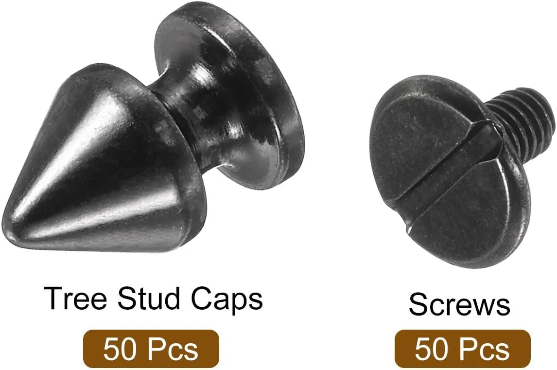 uxcell 50Sets Cone Spike Stud Rivet, 8x12mm Screw Back Tree Studs and Spikes for Leather Craft, Clothing, Shoes, Belts, Bags (Metallic Black)