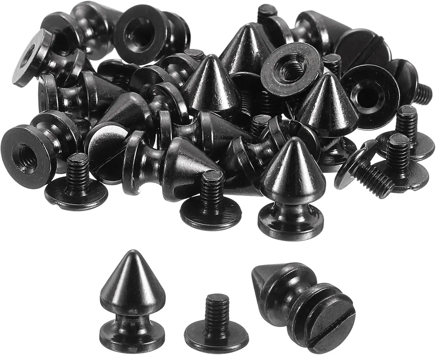 uxcell 50Sets Cone Spike Stud Rivet, 8x12mm Screw Back Tree Studs and Spikes for Leather Craft, Clothing, Shoes, Belts, Bags (Metallic Black)