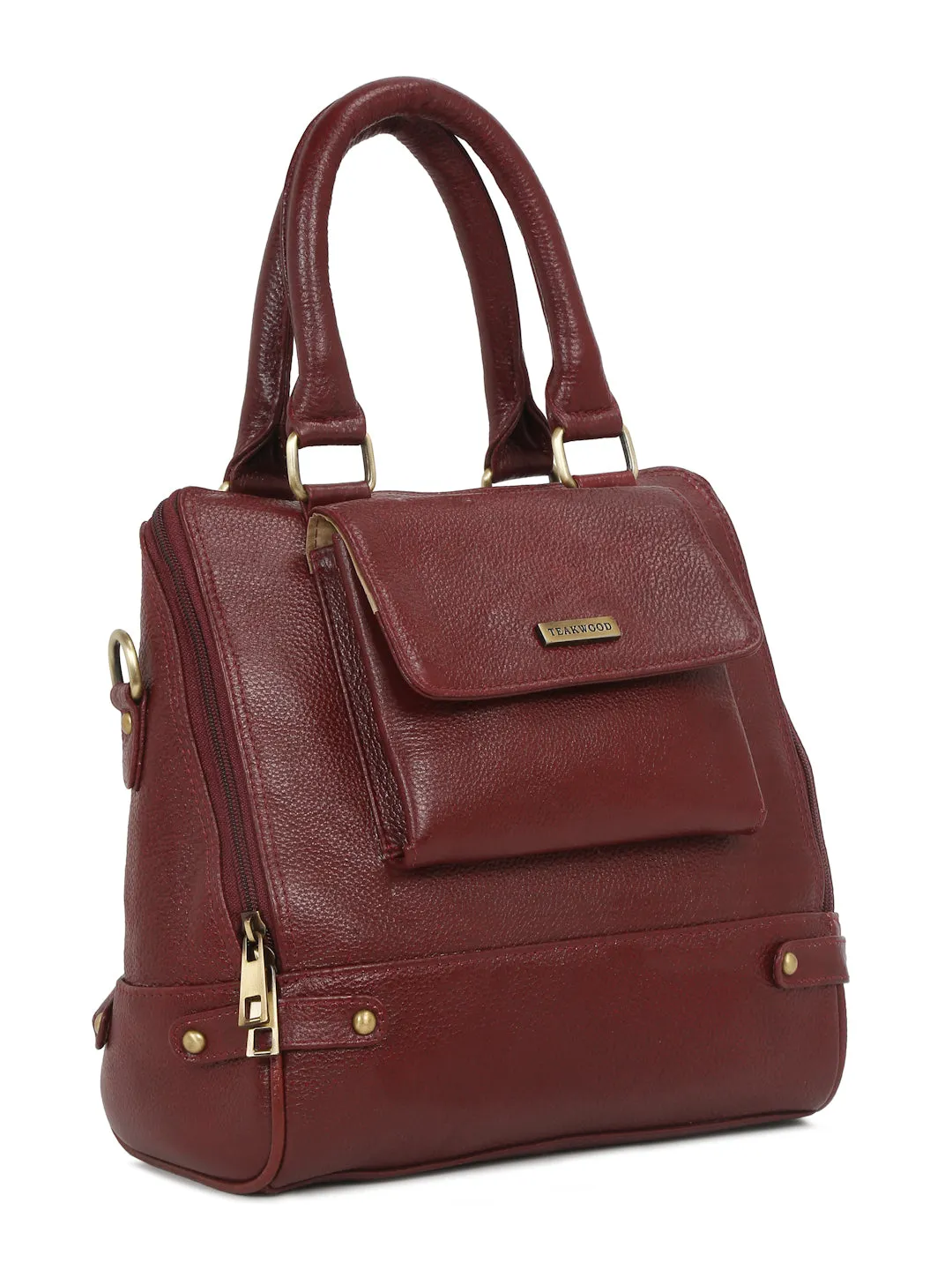 Women Leather Red Structured Handheld Bag