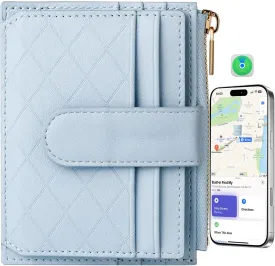 Women's Wallet Built-in Anti-Loss Tracker, RFID Blocking Small Compact Card Holder Wallet for Women Soft PU Leather Bifold Pocket Wallet Ladies Mini Purse with Zipper Pocket, ID Window (Light Blue)