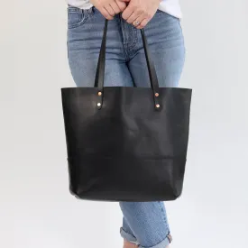 Work Tote in Italian Vegetable Tanned Leather - Black