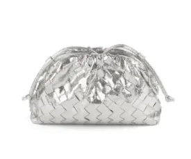 Woven Cloud Clutch - Metallic Silver