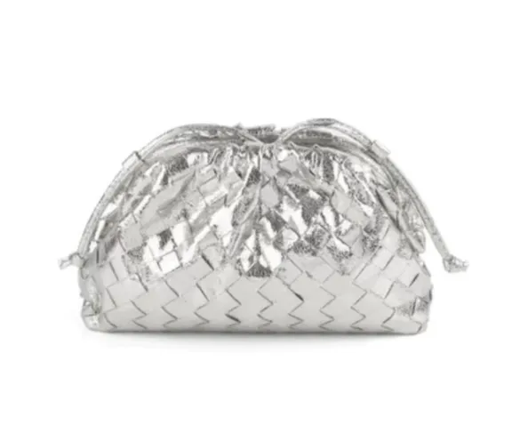 Woven Cloud Clutch - Metallic Silver