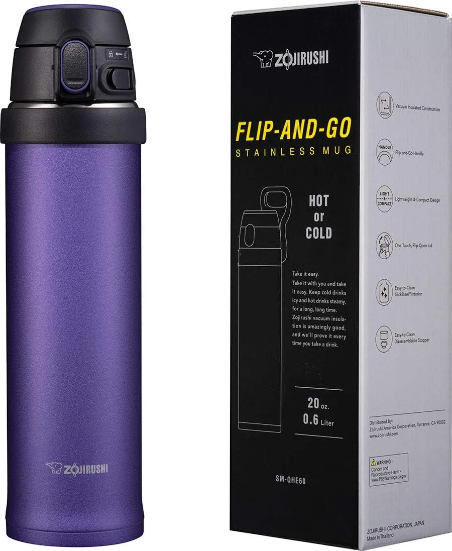 Zojirushi SM-QHE48VK, Flip-and-Go Stainless Mug, 16-Ounce, Purple Dusk